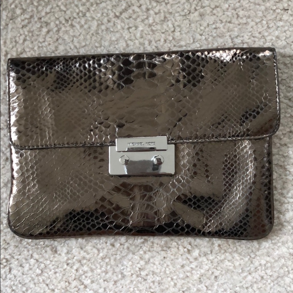 Michael Kors python embossed metallic 2-way clutch